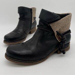 Rieker Black Cuffed Corded Side Zip Ankle Boot Size 41/9.5